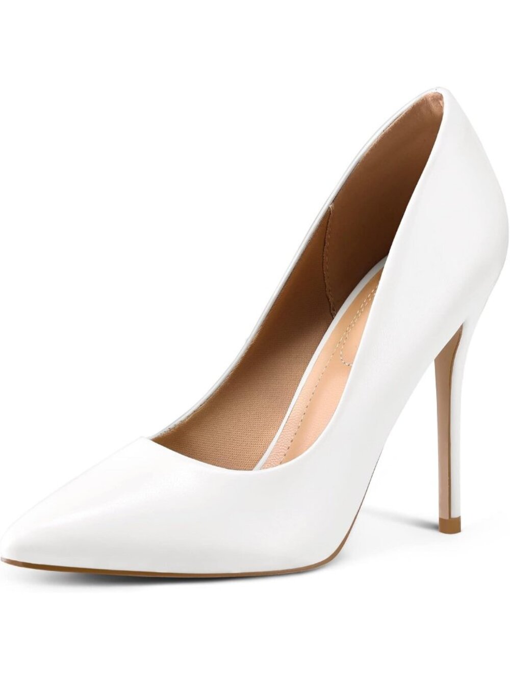 Women's White Pull On Pumps Closed Pointed Toe Stiletto High 4IN Heels Shoes